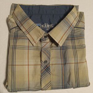 Kuhl Konquer Men's Plaid Polyester Short Sleeve Hiking Button Up Shirt XXL